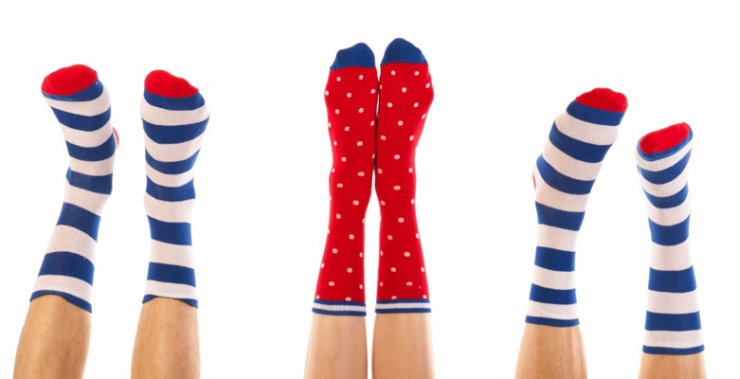 socks in blue and red